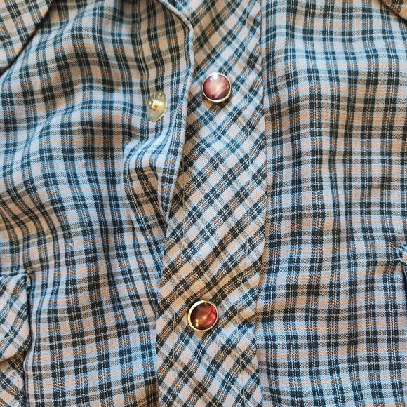 Wrangler Plaid Shirt Permanent Press Long Sleeve Tails Pearl Snap USA Large - Picture 5 of 11